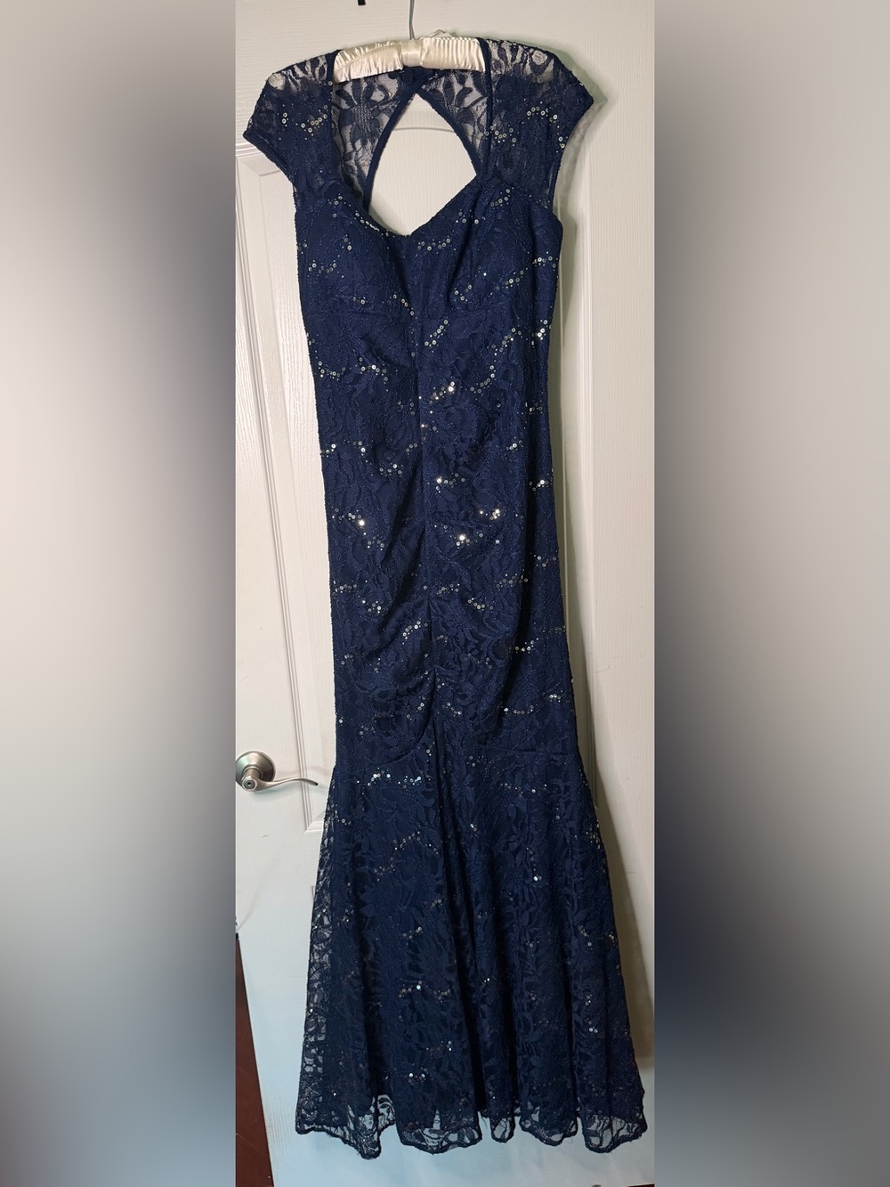 Elegant Navy Blue Dress with Lace and Sequin detailing
